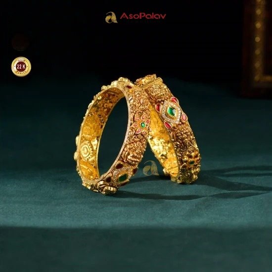 22K Emerald Bead Gold Bangles with Classic Designer Finish